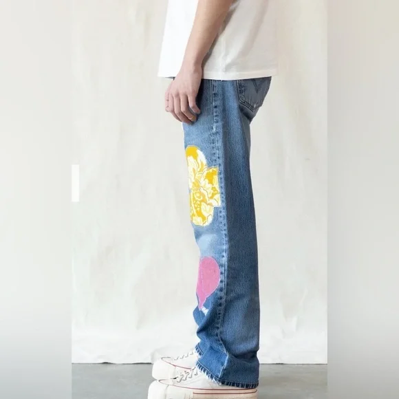 Re/Done Colorful Patchwork Straight Jeans - Picture 2 of 13